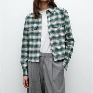 NEW TWP new carter cropped button up work shirt in green multi